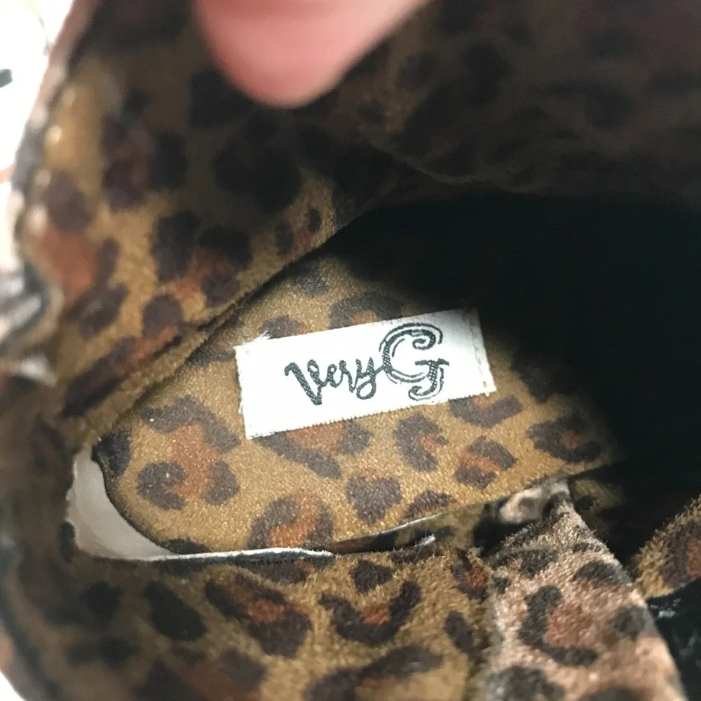 Very G Ursula Leopard Print Lace Up Side Zip Hidden Wedge Womens US 7 UK 5 EU 37